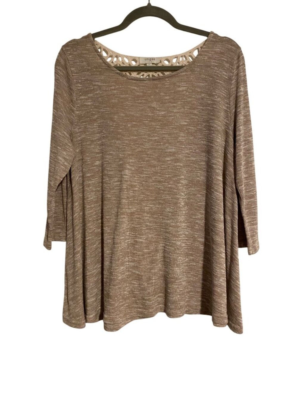 Umgee Women's M Beige Tunic Top Knit Crochet Back Detail Boho Lagenlook Cottage